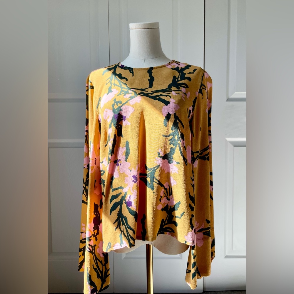 Marimekko yellow cherry blossom print top size 38